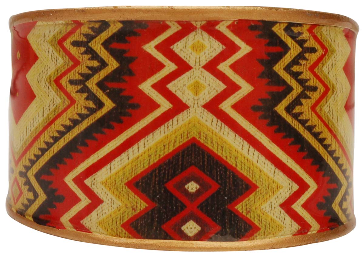 2.6” Golden Brass Cuff Bracelet with Colorful Dimensional Pattern - Trendy Accessories / Jewelry / Gifts for Her - Buy in Bulk Wholesale